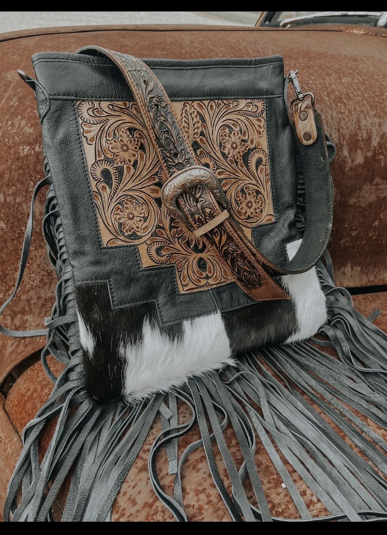 Western Cowhide Fringe Crossbody